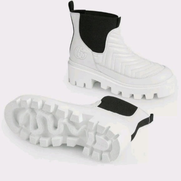 NEW Gucci Women's White & Black Matelassé Chelsea Boot 643958 DH7D0 G 38 US 8 - Picture 8 of 10